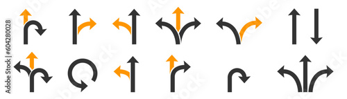 Road arrow icon. Road way icons set. Vector illustration.