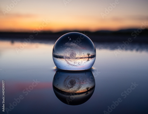 crystal ball with Galaxy Milky Way on lake at sunset © wlad074