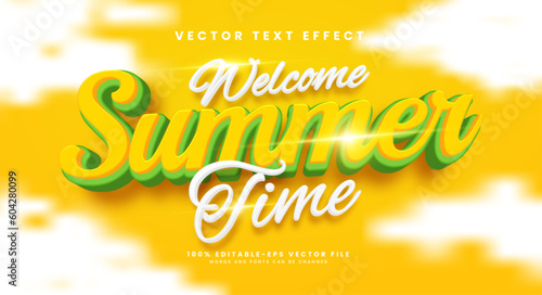 Welcome summer time editable text style effect. Vector text effect, with summer season event.