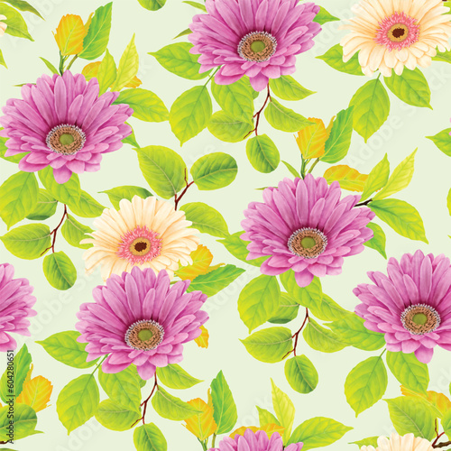 floral seamless pattern with watercolor floral and leaves