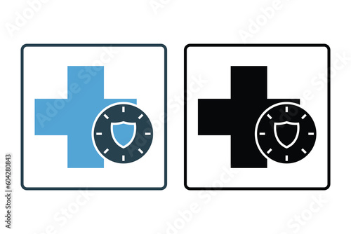 Long term insurance concept icon. health insurance type, Medical helping after working accident. Solid icon style design. Simple vector design editable