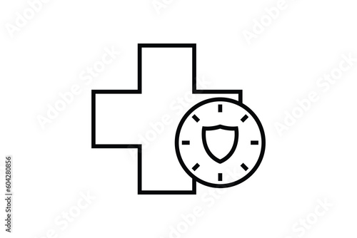 Long term insurance concept icon. health insurance type, Medical helping after working accident. Line icon style design. Simple vector design editable