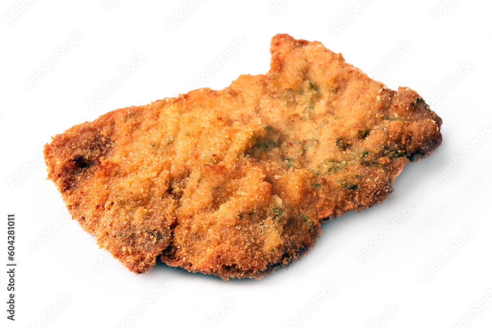 Cotoletta alla milanese isolata su fondo bianco, cibo italiano Cotoletta alla milanese isolata su fondo bianco, cibo italiano