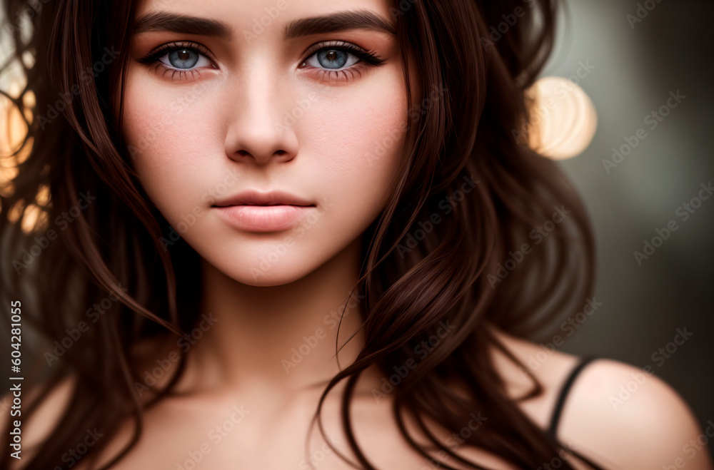 Close-up portrait of beautiful young woman. Generative AI. Close-up portrait of beautiful young woman. Generative AI.