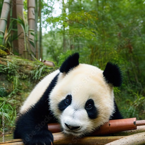 Panda bear sat eating some tasty leaves