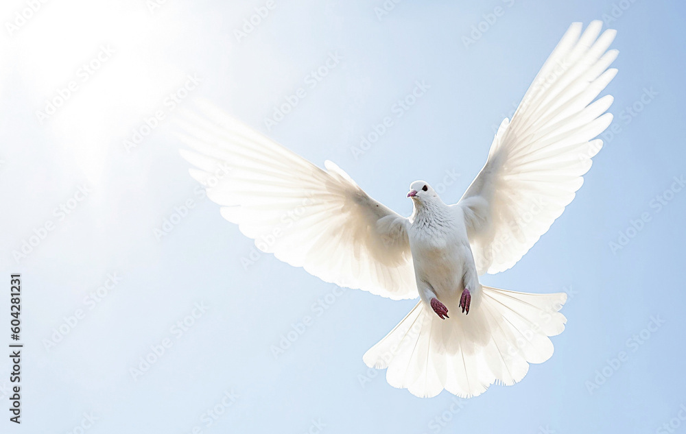 AI generative. White dove against blue sky AI generative. White dove against blue sky