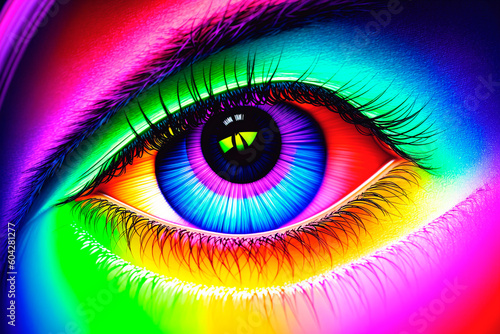 Colorful eye close-up. Abstract background. Generative AI.