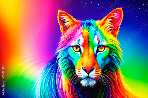 Colorful tiger on rainbow background. Generative AI. © Anton Dios