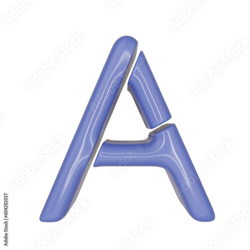 The Capital letter A in a blue shiny skin leather texture style, PNG transparent background, 3D illustration