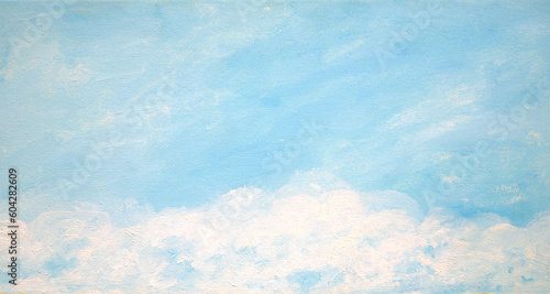 Abstract blue and white acrylic painting on canvas texture banner background.