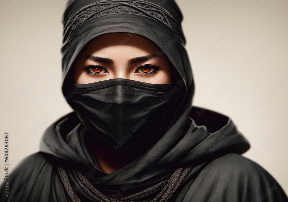 Ninja, a warrior in a black mask. Generative AI. Ninja, a warrior in a black mask. Generative AI.