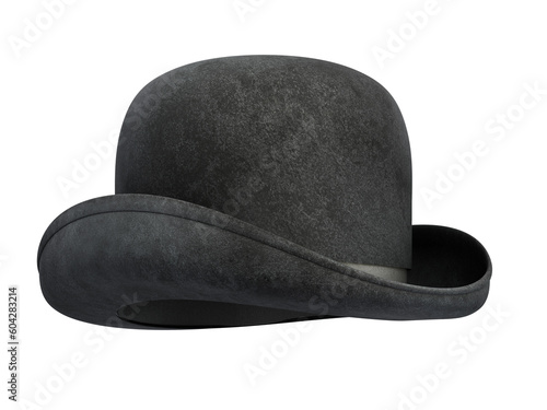 Bowler hat isolated on transparent background. 3D illustration