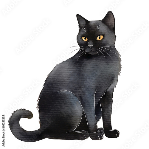 Valokuvatapetti black cat isolated on white