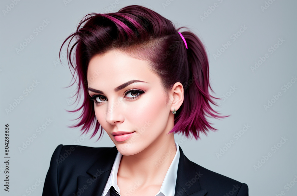 Female office worker. Portrait of beautiful woman in business suit at workplace in office. Generative AI. Female office worker. Portrait of beautiful woman in business suit at workplace in office. Generative AI.