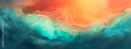 Abstract Turquoise and Coral Web Banner, Gradient Background with a Grainy Texture Effect, wide banner size