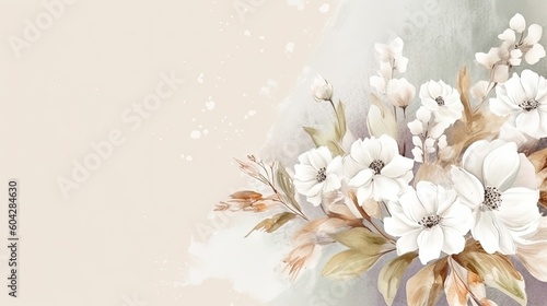 beautiful watercolor white flowers on pale background  generative ai
