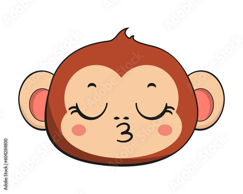 Monkey Chimpanzee Kissing Face Head Kawaii Sticker Isolated