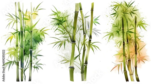 set of watercolor bamboo tree  generative ai
