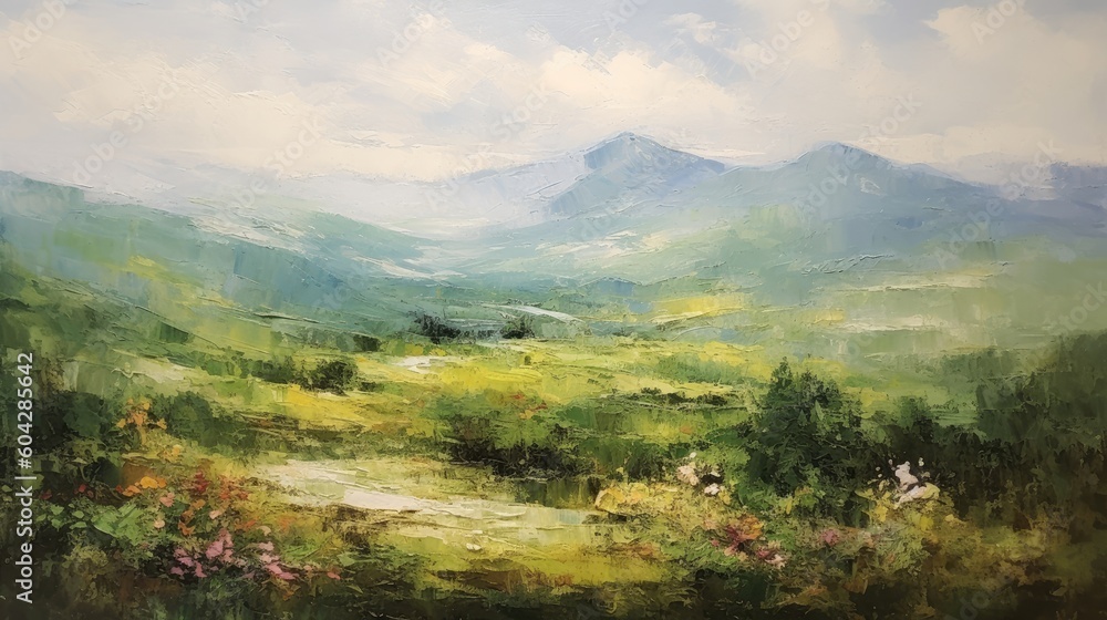 Fototapeta premium Impressionism style landscape painting, abstract art, digital illustration, Generative AI