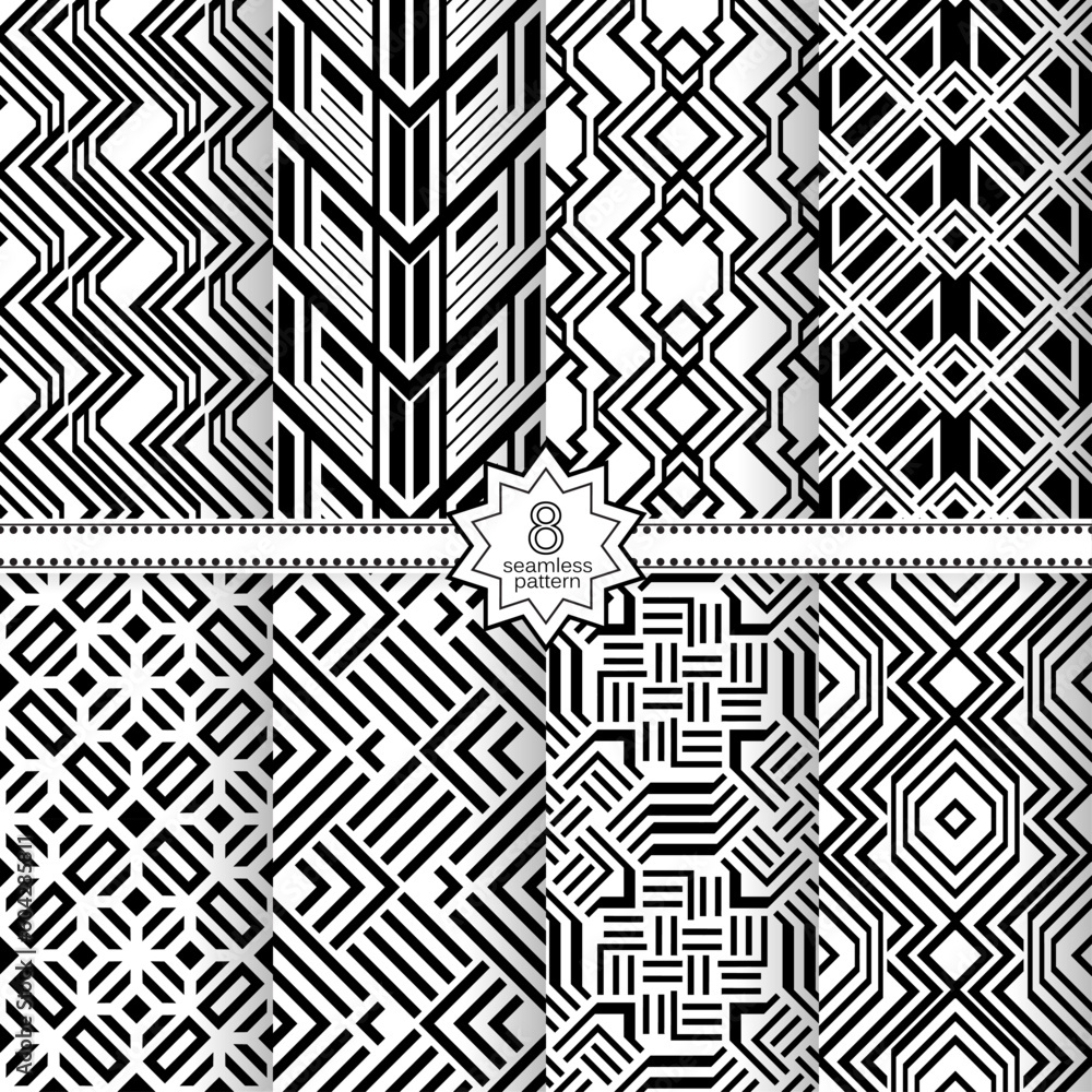 A set of vector seamless patterns. Modern geometric textures. Monochrome. A set of vector seamless patterns. Modern geometric textures. Monochrome.