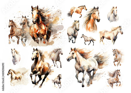 Watercolor Horses created with Generative AI technology