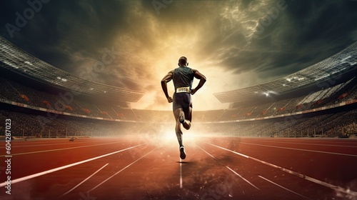 Athlete running on a track field