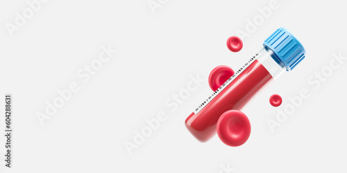 Fotografie Test tube with blood sample and erythrocytes over white