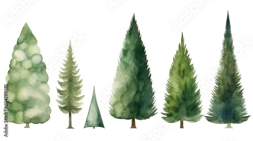 set of watercolor fir tree  generative ai