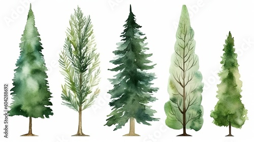 set of watercolor fir tree  generative ai