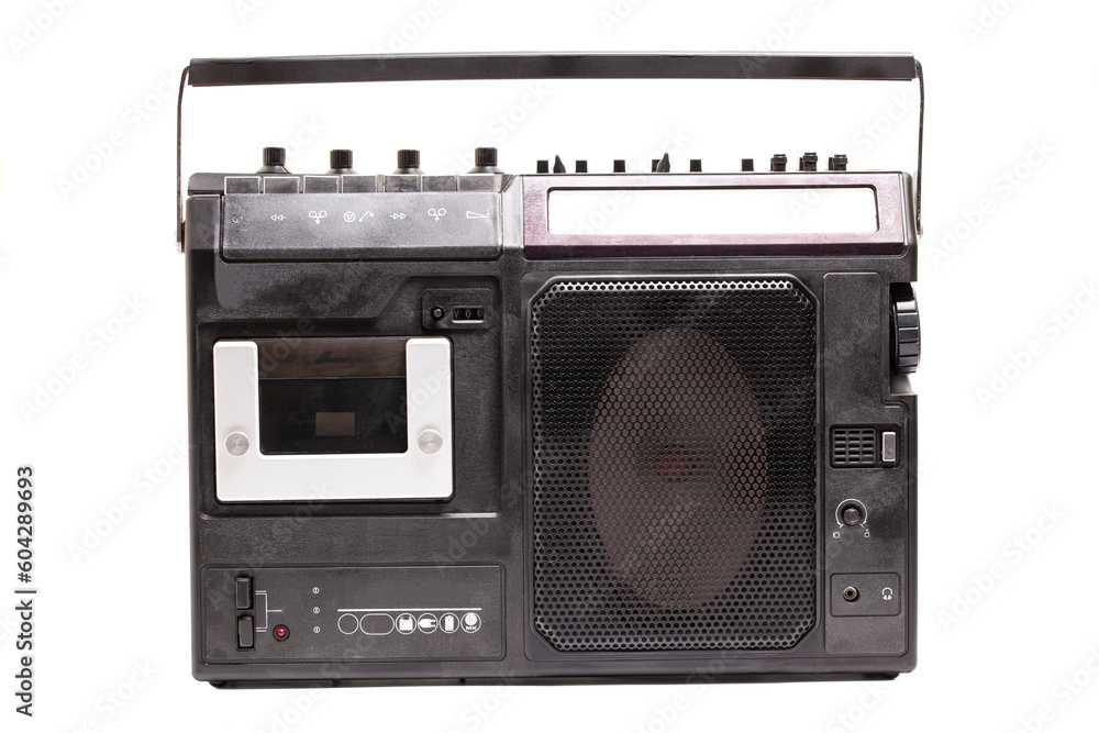 Retro portable stereo cassette recorder from 80s. Retro portable stereo cassette recorder from 80s.