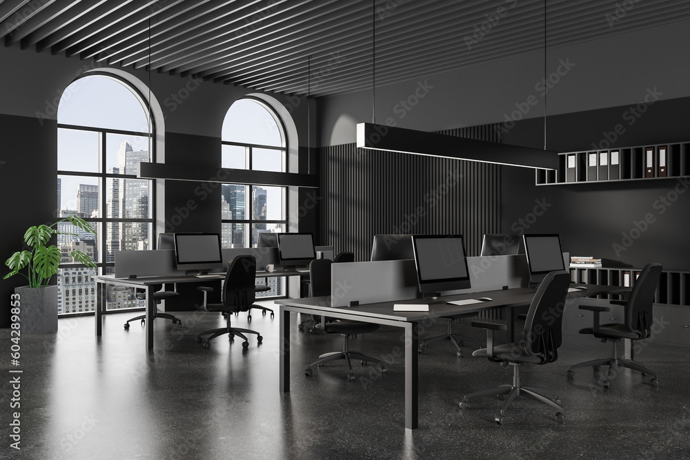 Coworking area in gray office Coworking area in gray office