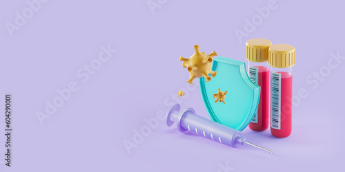 Health protection, shield with syringe and vaccine to fight disease