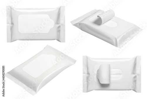 Set of wet wipes flow packs, cut out