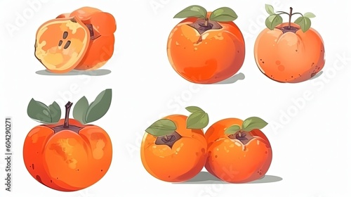 set of watercolor persimmons, generative ai