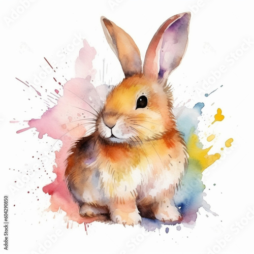 White rabbit on acolorful background