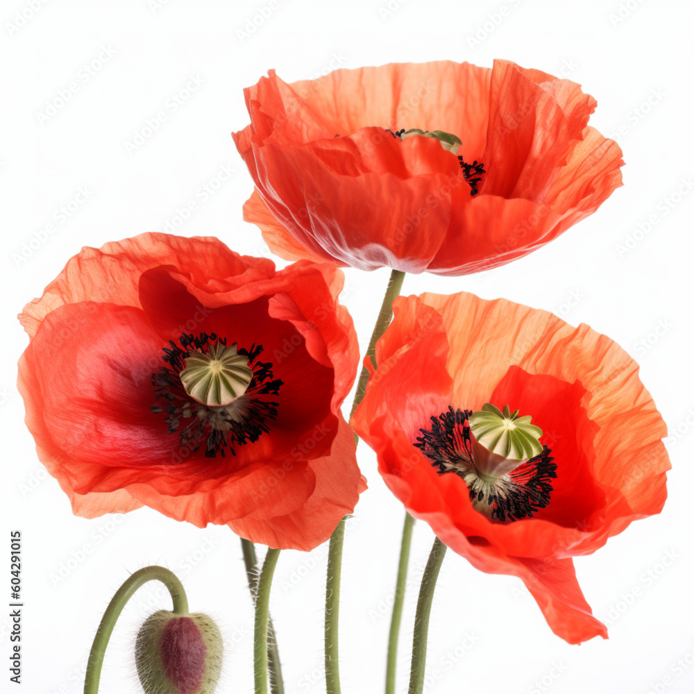 Obraz premium Red poppies isolated on white