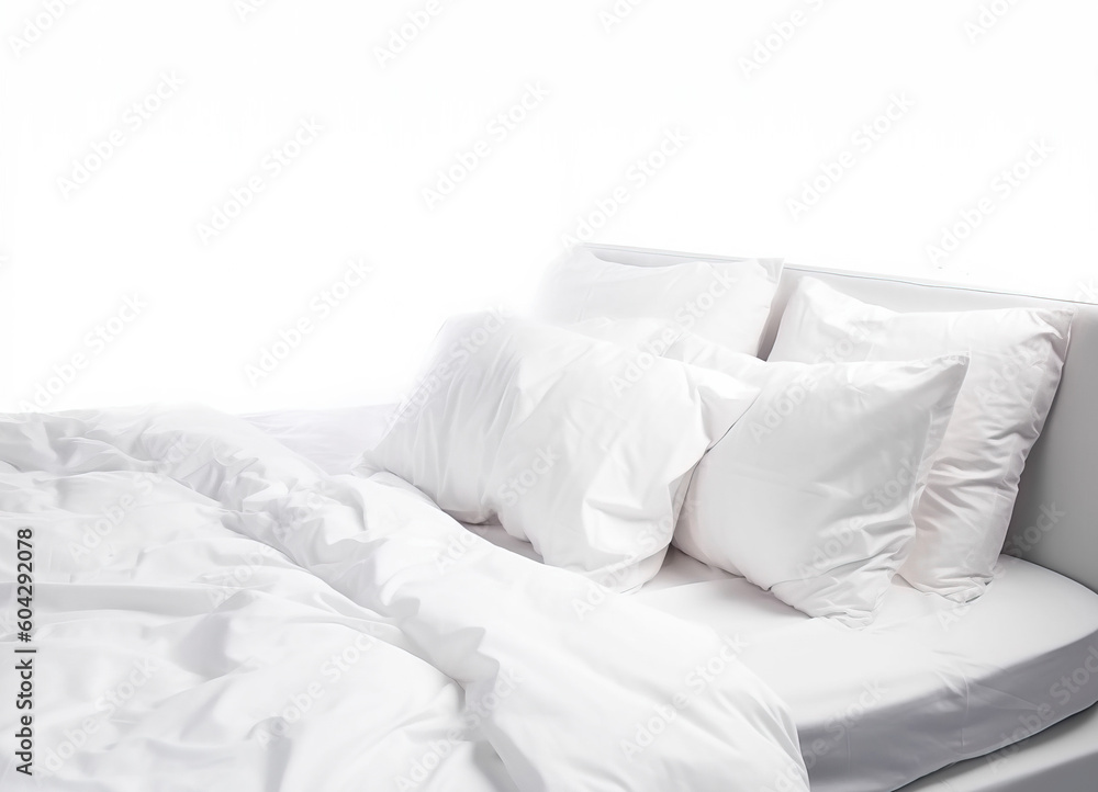 Beautiful bed in bedroom with mattress and sheets not cleaned, mess. AI generated. Beautiful bed in bedroom with mattress and sheets not cleaned, mess. AI generated.