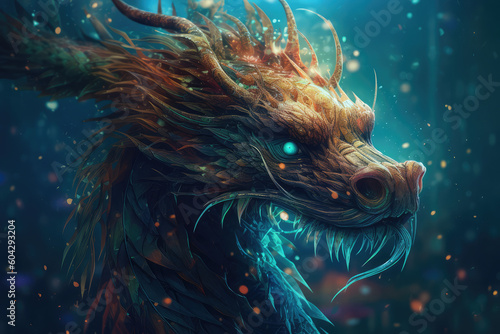 Chinese dragon, new year card, generative AI © Kien