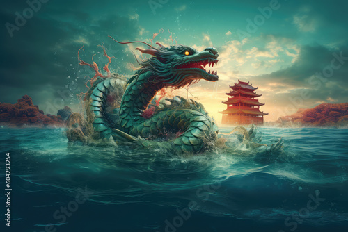 Chinese dragon  new year card  generative AI