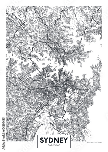 City map Sydney, urban planning travel vector poster design