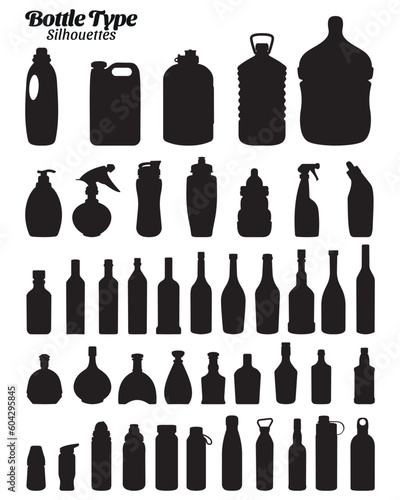 Kinds of Bottle silhouettes vector illustration set