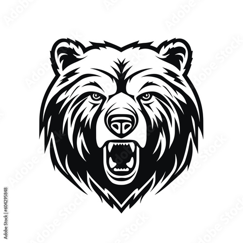Angry Black Grizzly Bear Head Logo