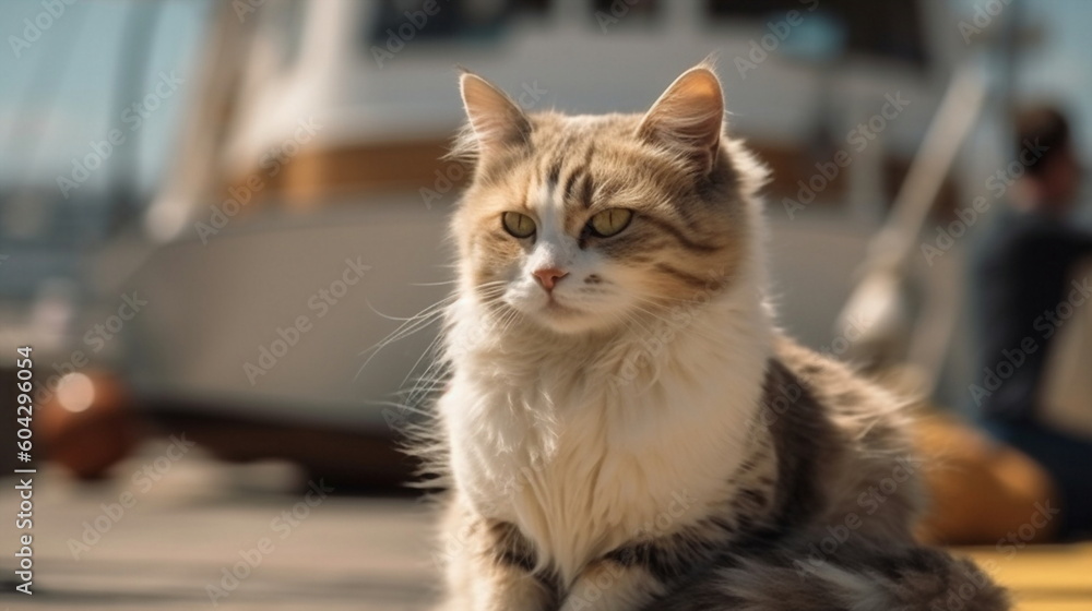 animal friendship,cat and dog,charming puppy and kitten sit on wooden pier in harbor,generated ai animal friendship,cat and dog,charming puppy and kitten sit on wooden pier in harbor,generated ai