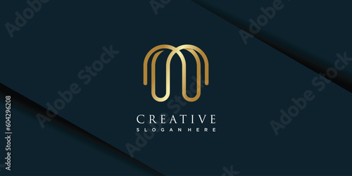 Abstract letter logo with initial m modern golden unique premium vector