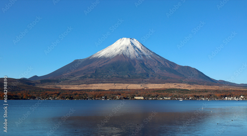 Banner of Diamond mount Fuji at lake Kawaguchiko at sunrise, Japan.