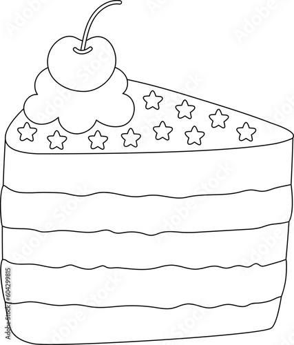 Sweet Dessert A Piece Of Cake Cafe Menu Outline Illustration