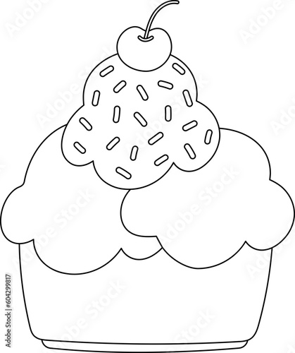 Scoop Of Ice Cream Cup Gelato Cherry Cafe Menu Outline Illustration