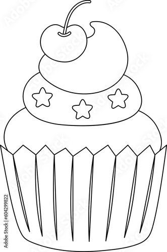 Sweet Dessert Cupcake Cafe Menu Outline Illustration