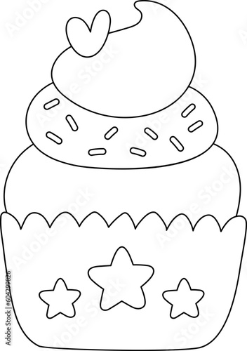 Sweet Dessert Cupcake Cafe Menu Outline Illustration