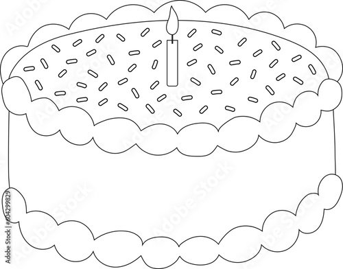 Sweet Dessert Birthday Cake Cafe Menu Outline Illustration